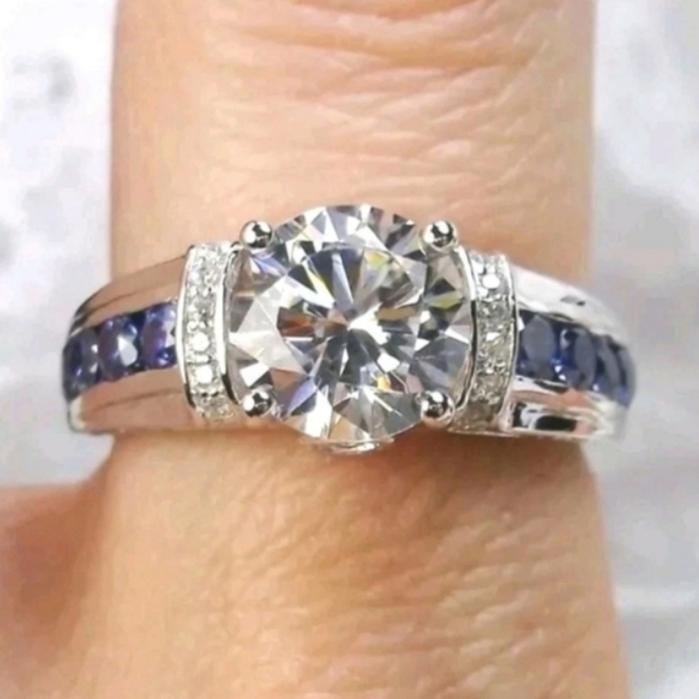 3ct Round Cut Lab Created Diamond Sapphire Ring 14k White Gold Plated Sz 9
